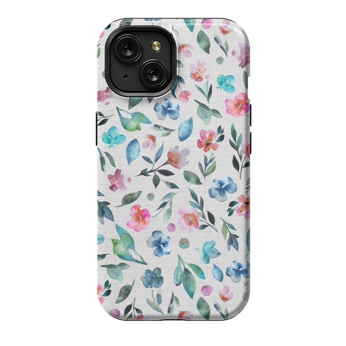 iPhone 15 StrongFit Beautiful watercolor florals tossed on a textured background by Paula Ohreen