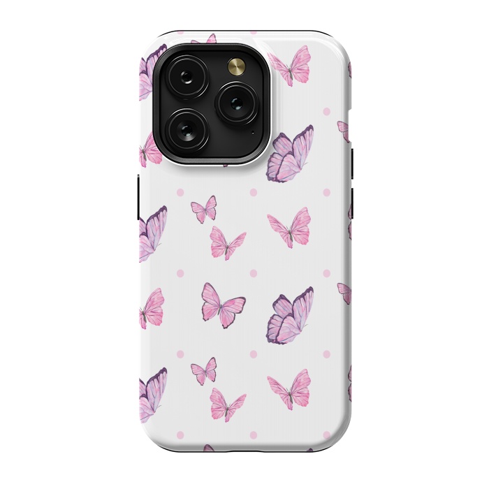 iPhone 15 Pro StrongFit CUTE PINK PURPLE BUTTERFLY PATTERN by MALLIKA