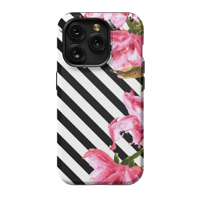 iPhone 15 Pro StrongFit stripes pink tropical pattern by MALLIKA