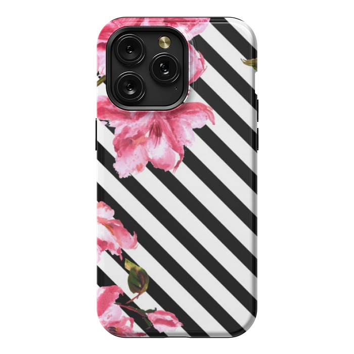 iPhone 15 Pro Max StrongFit stripes pink tropical pattern by MALLIKA