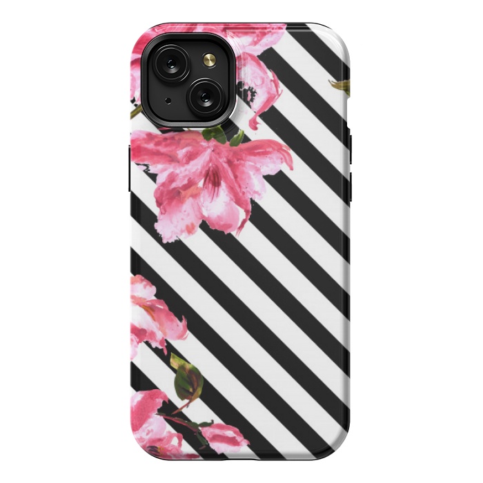 iPhone 15 Plus StrongFit stripes pink tropical pattern by MALLIKA