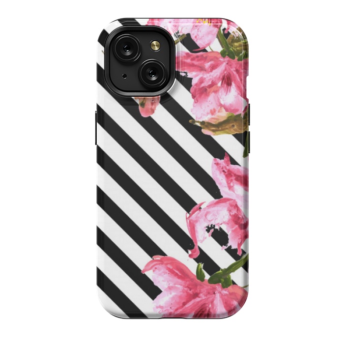 iPhone 15 StrongFit stripes pink tropical pattern by MALLIKA