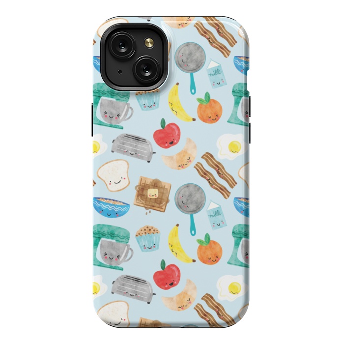 iPhone 15 Plus StrongFit Happy and Cute Breakfast Foods by Noonday Design
