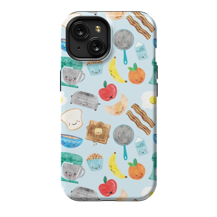 iPhone 15 StrongFit Happy and Cute Breakfast Foods by Noonday Design