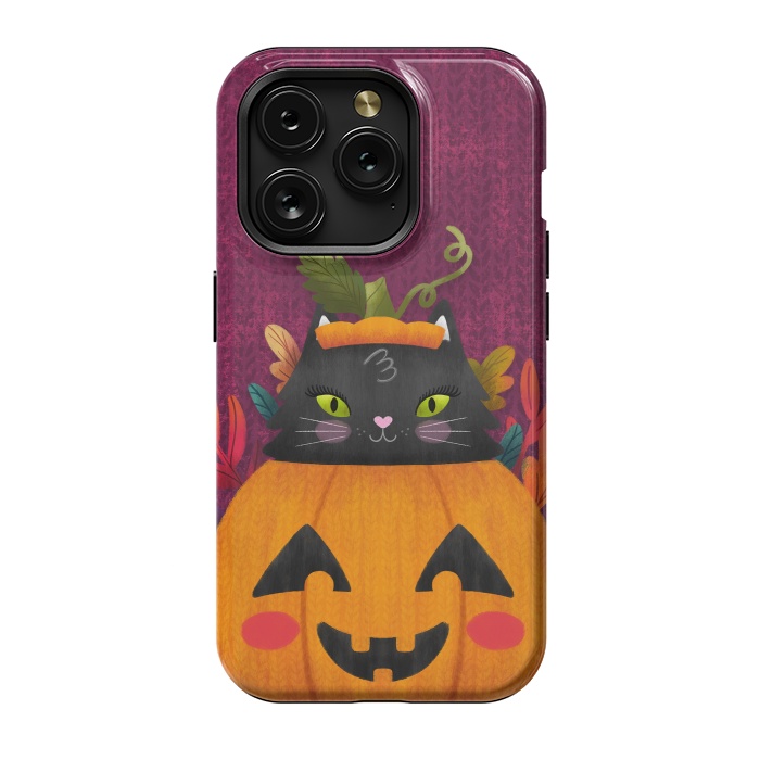 iPhone 15 Pro StrongFit Pumpkin Kitty Peekaboo by Noonday Design