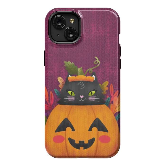 iPhone 15 Plus StrongFit Pumpkin Kitty Peekaboo by Noonday Design