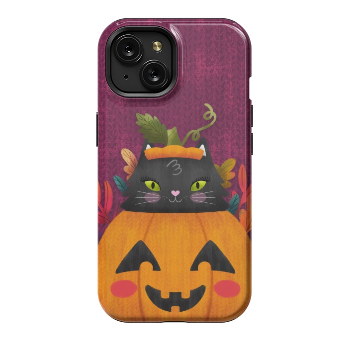 iPhone 15 StrongFit Pumpkin Kitty Peekaboo by Noonday Design