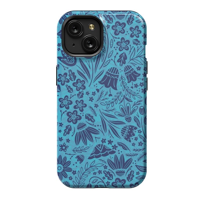 iPhone 15 StrongFit Dainty Blue Floral by Noonday Design