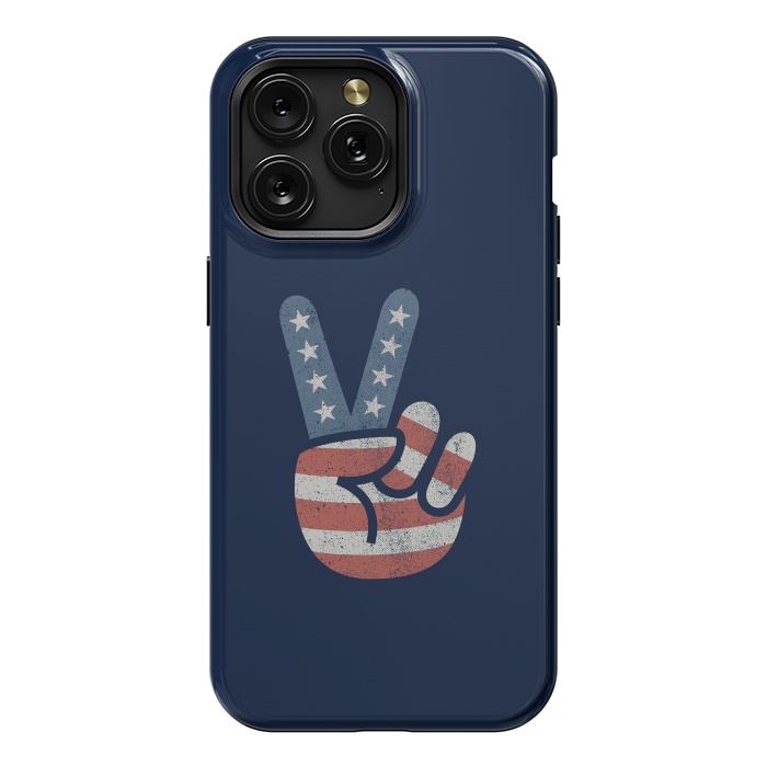 iPhone 15 Pro Max StrongFit Peace Love Hand USA Flag Vintage Solid by Vó Maria