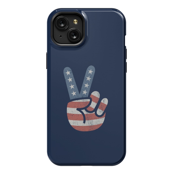 iPhone 15 Plus StrongFit Peace Love Hand USA Flag Vintage Solid by Vó Maria