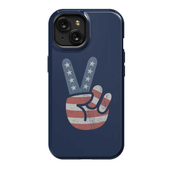 iPhone 15 StrongFit Peace Love Hand USA Flag Vintage Solid by Vó Maria