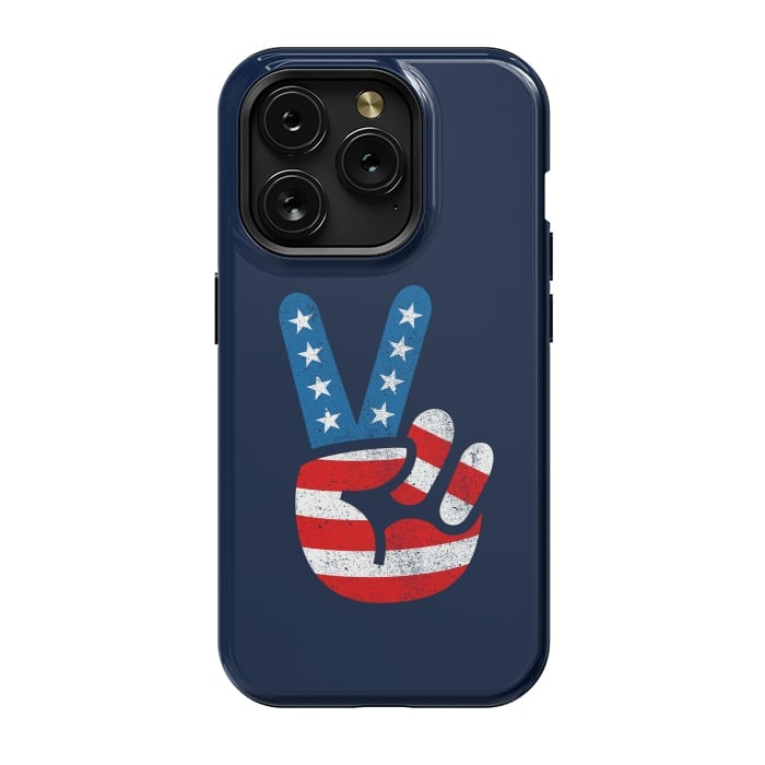iPhone 15 Pro StrongFit Peace Love Hand USA Flag Vintage Solid 2 by Vó Maria