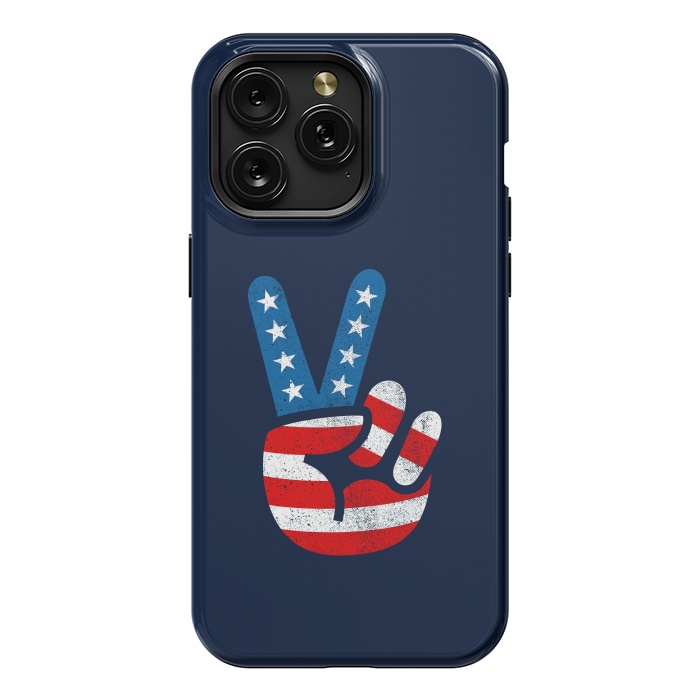 iPhone 15 Pro Max StrongFit Peace Love Hand USA Flag Vintage Solid 2 by Vó Maria
