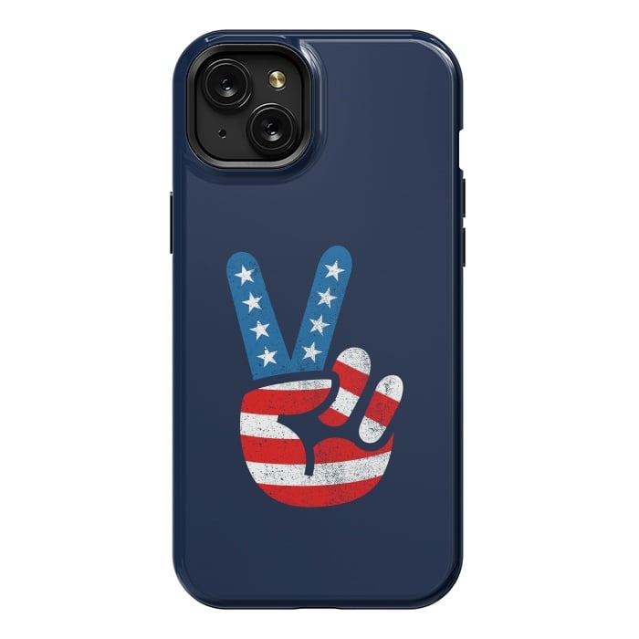 iPhone 15 Plus StrongFit Peace Love Hand USA Flag Vintage Solid 2 by Vó Maria
