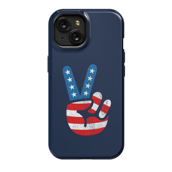 iPhone 15 StrongFit Peace Love Hand USA Flag Vintage Solid 2 by Vó Maria