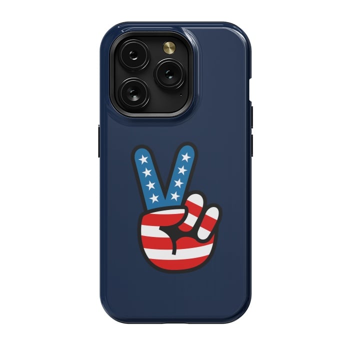 iPhone 15 Pro StrongFit Peace Love Hand USA Flag Vintage Solid 3 by Vó Maria