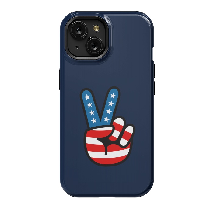 iPhone 15 StrongFit Peace Love Hand USA Flag Vintage Solid 3 by Vó Maria