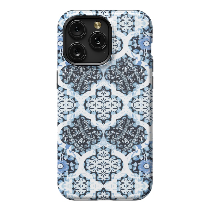 iPhone 15 Pro Max StrongFit Blue white Moroccan decorative mosaic by Oana 