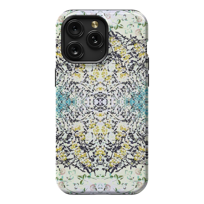 iPhone 15 Pro Max StrongFit Yellow blue ditsy flowers and leaves pattern by Oana 