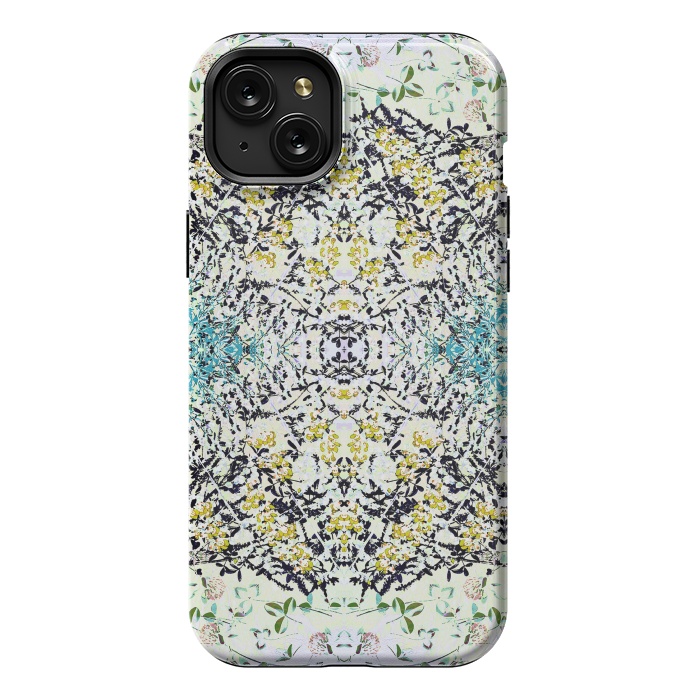 iPhone 15 Plus StrongFit Yellow blue ditsy flowers and leaves pattern by Oana 