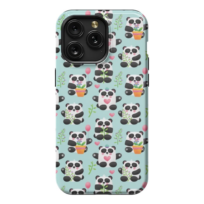 iPhone 15 Pro Max StrongFit Chubby Playful Pandas by Noonday Design