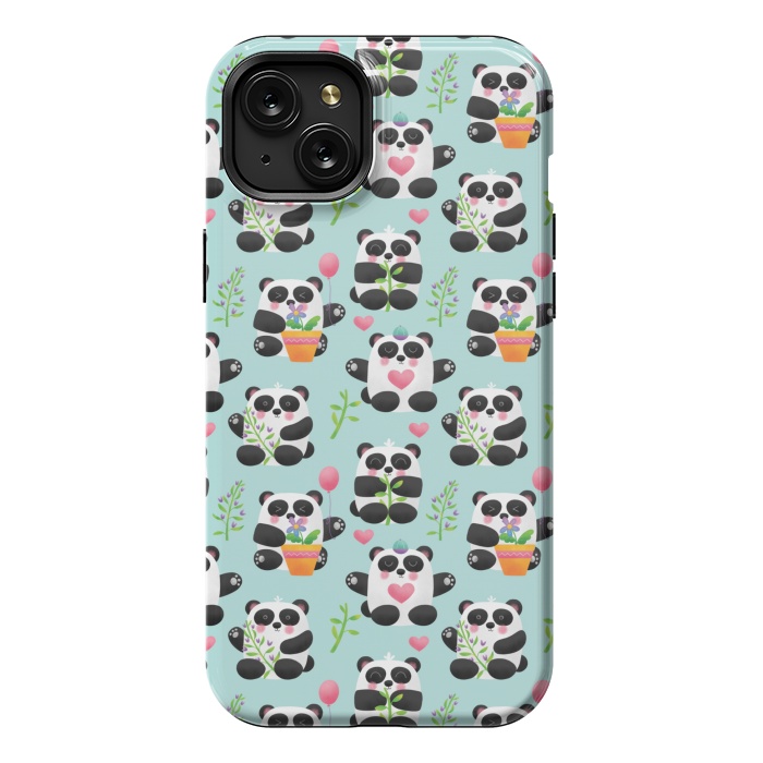 iPhone 15 Plus StrongFit Chubby Playful Pandas by Noonday Design