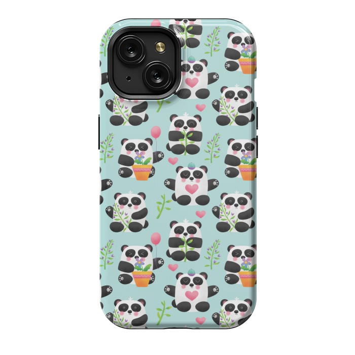 iPhone 15 StrongFit Chubby Playful Pandas by Noonday Design