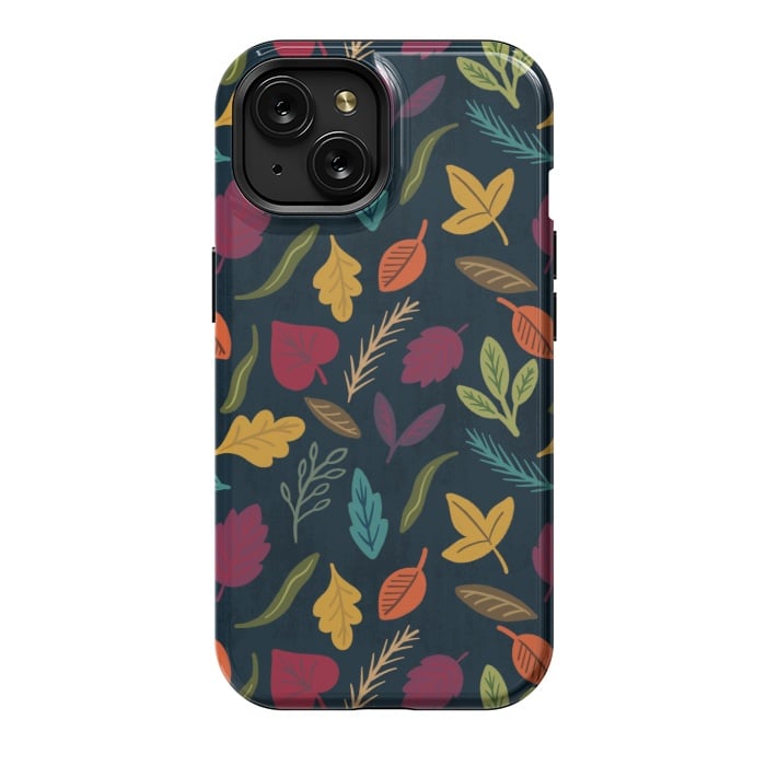 iPhone 15 StrongFit Bold and Colorful Fall Leaves by Noonday Design