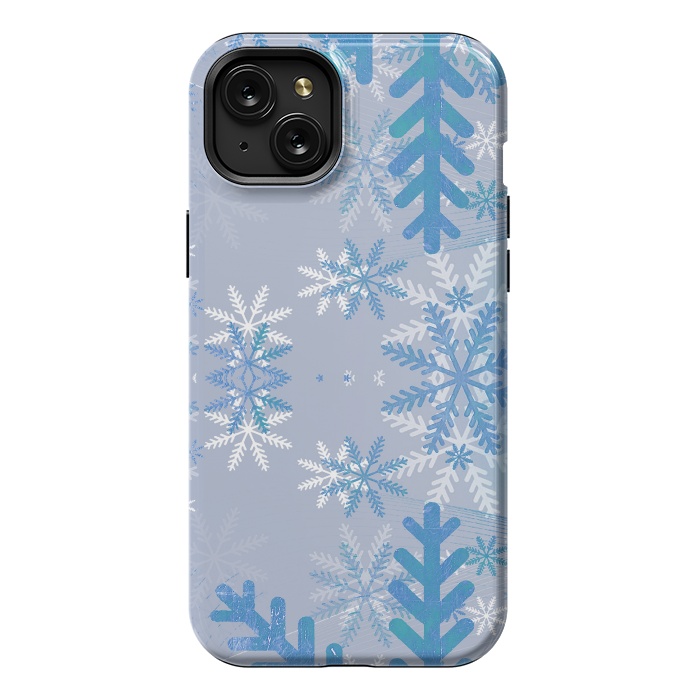 iPhone 15 Plus StrongFit Baby blue snowflakes Christmas pattern by Oana 