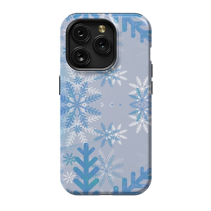 iPhone 15 Pro StrongFit Pastel blue snowflakes winter pattern by Oana 