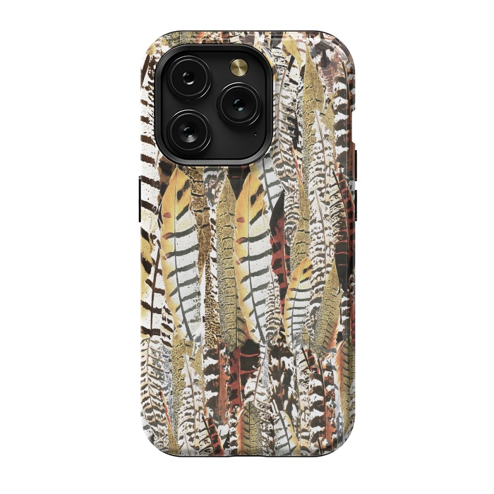 iPhone 15 Pro StrongFit Brown feathers vintage pattern by Oana 