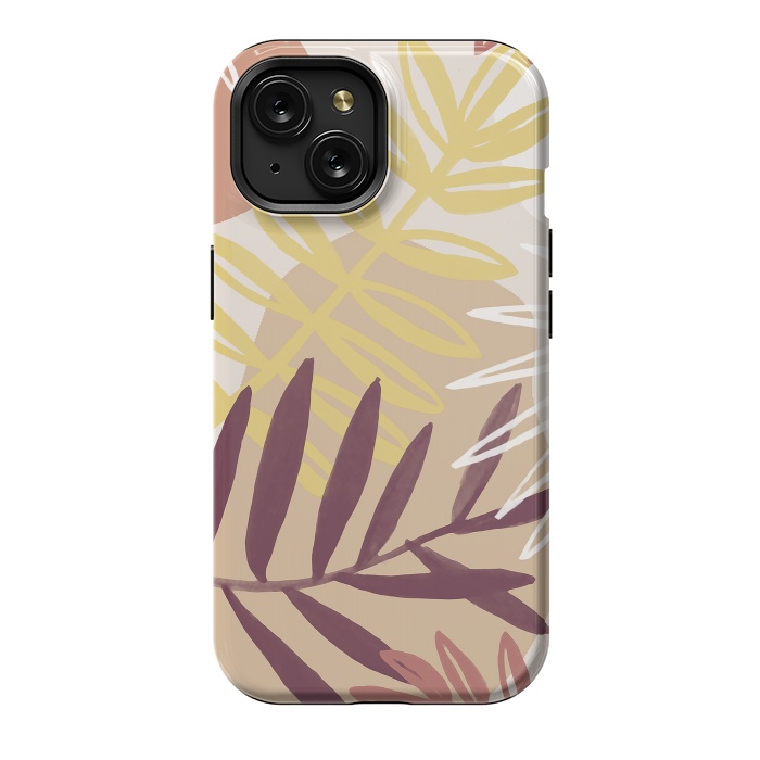 iPhone 15 StrongFit Minimal brown tropical leaves by Oana 