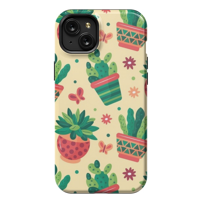 iPhone 15 Plus StrongFit cactus green pattern 4 by MALLIKA