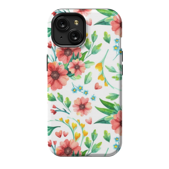 iPhone 15 StrongFit orange peach floral pattern by MALLIKA