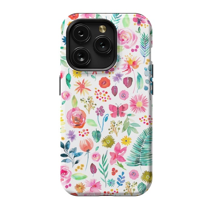 iPhone 15 Pro StrongFit Colorful Botanical Plants and Flowers by Ninola Design