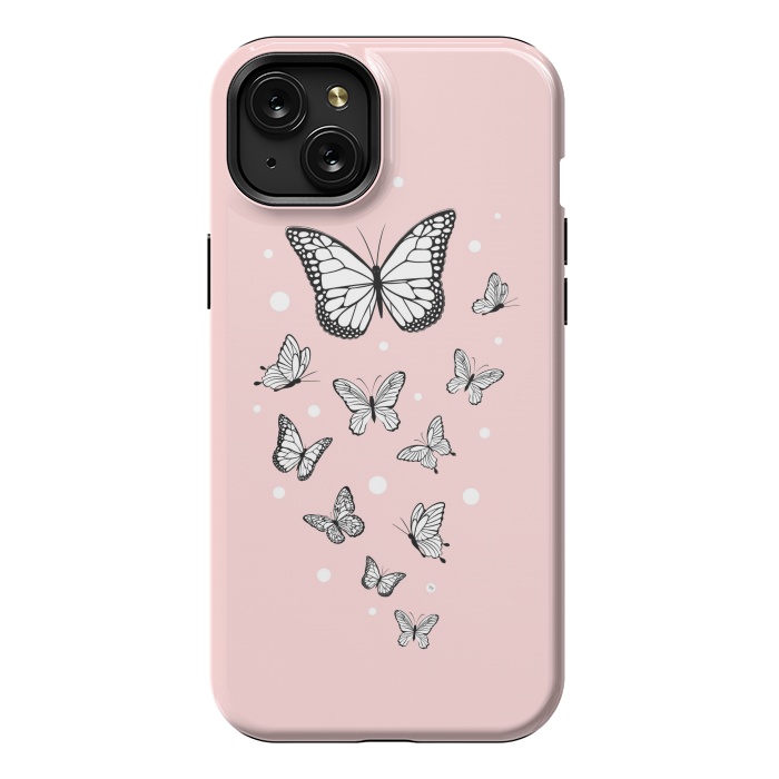 iPhone 15 Plus StrongFit Pink Butterflies by Martina