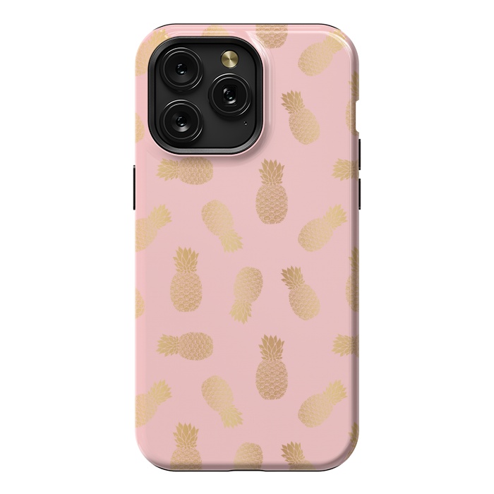iPhone 15 Pro Max StrongFit Pink and Gold Pineapples by Julie Erin Designs