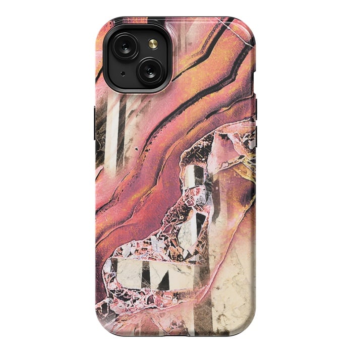 iPhone 15 Plus StrongFit Rose gold geode stones and marble stripes by Oana 