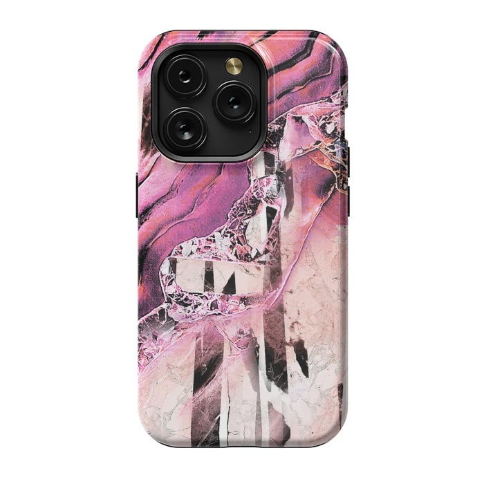 iPhone 15 Pro StrongFit Pink geode stone and marble stripes by Oana 
