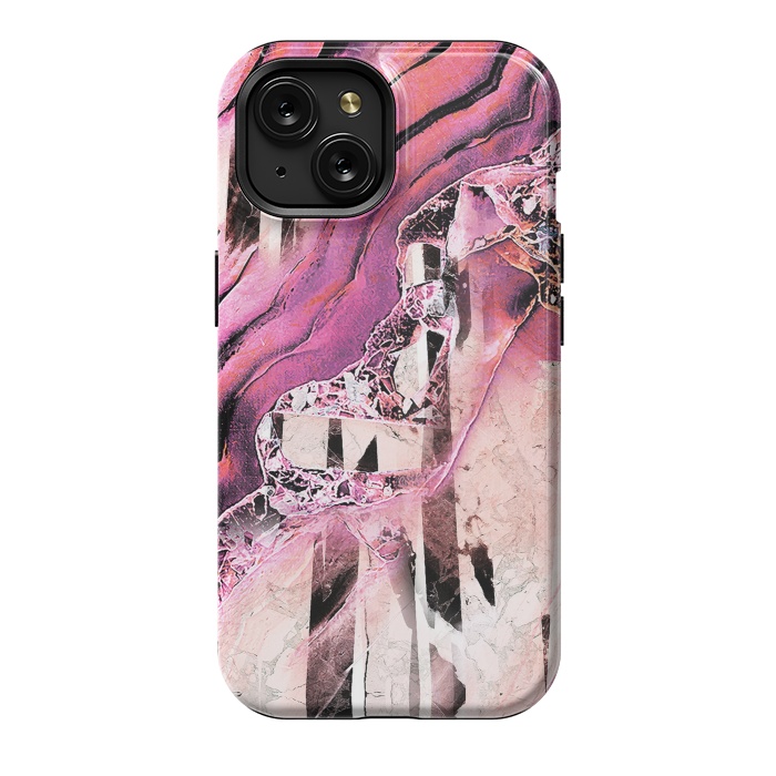 iPhone 15 StrongFit Pink geode stone and marble stripes by Oana 