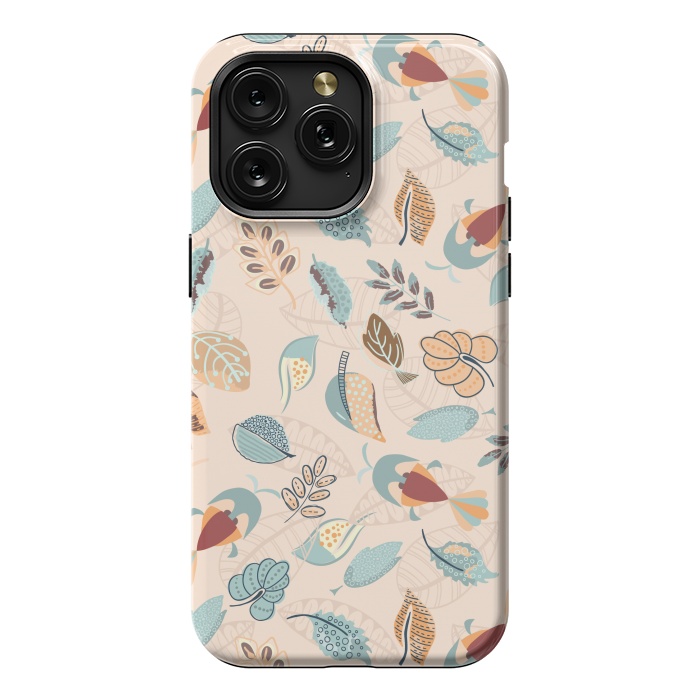 iPhone 15 Pro Max StrongFit Cute parrots in a fun tossed pattern with funky leaves in blue and red by Paula Ohreen
