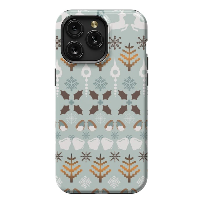 iPhone 15 Pro Max StrongFit Fair Isle Christmas in blue and brown by Paula Ohreen
