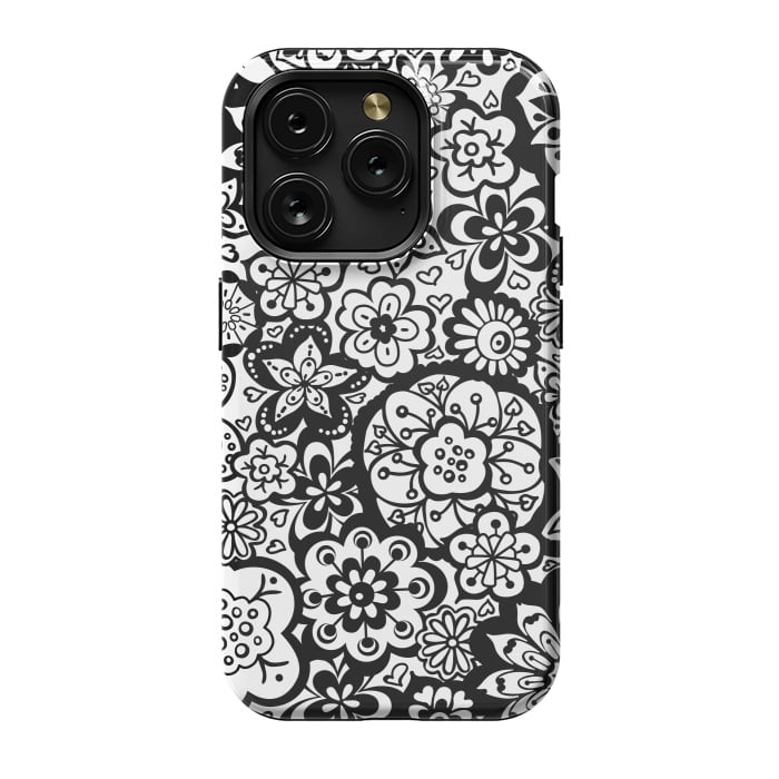iPhone 15 Pro StrongFit Beautiful Bouquet of Blooms-Black and White by Paula Ohreen