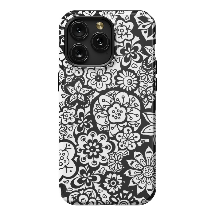 iPhone 15 Pro Max StrongFit Beautiful Bouquet of Blooms-Black and White by Paula Ohreen