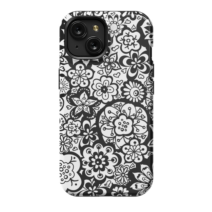 iPhone 15 StrongFit Beautiful Bouquet of Blooms-Black and White by Paula Ohreen