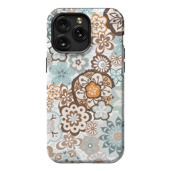 iPhone 15 Pro Max StrongFit Beautiful Bouquet of Blooms-Blue and Brown by Paula Ohreen