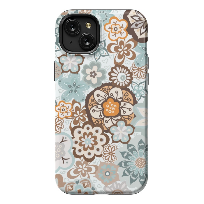 iPhone 15 Plus StrongFit Beautiful Bouquet of Blooms-Blue and Brown by Paula Ohreen
