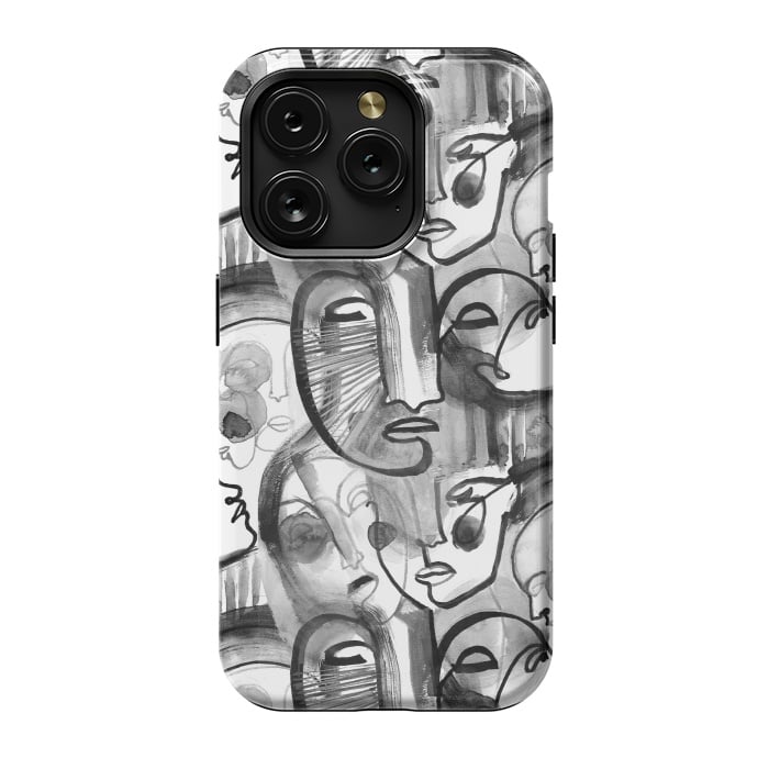 iPhone 15 Pro StrongFit Tribal ink line art portaits by Oana 