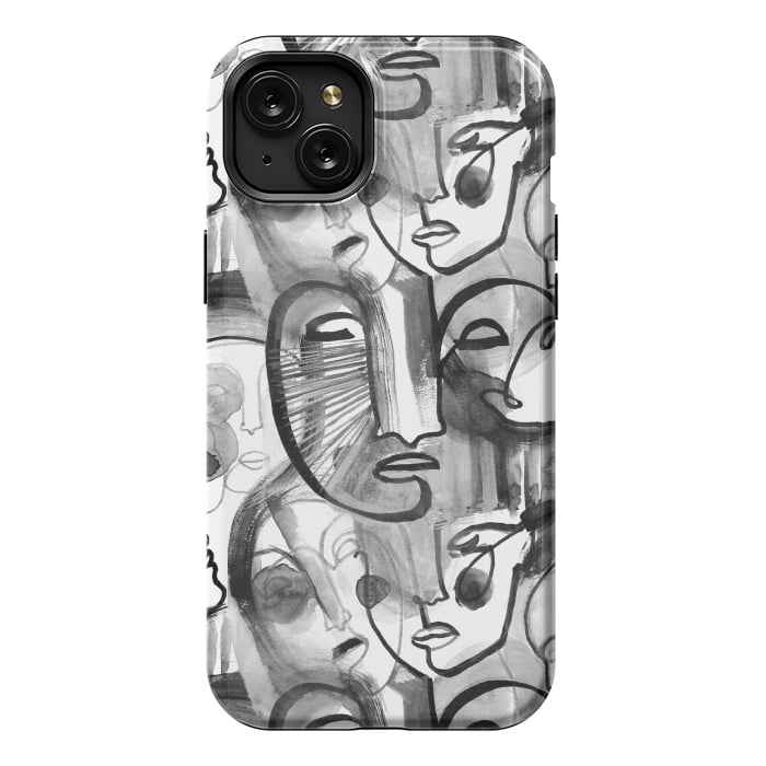 iPhone 15 Plus StrongFit Tribal ink line art portaits by Oana 
