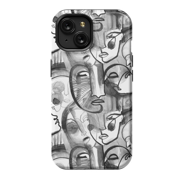 iPhone 15 StrongFit Tribal ink line art portaits by Oana 